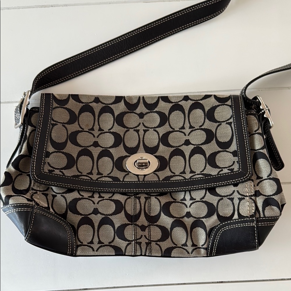 Coach Black and Tan Signature crossbody Bag